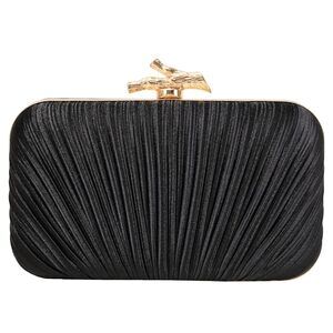 4942 Clutch Purses Black Evening Bag Satin Pleated Evening Bags Formal